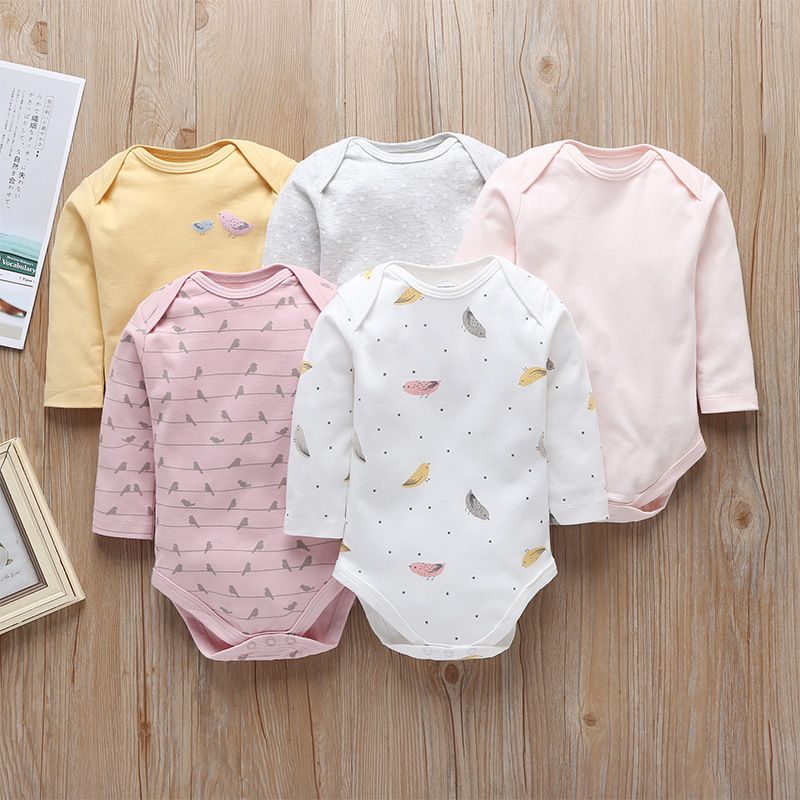 Baby Long-sleeved Spring And Autumn Cartoon Print Baby Romper 5-piece Set