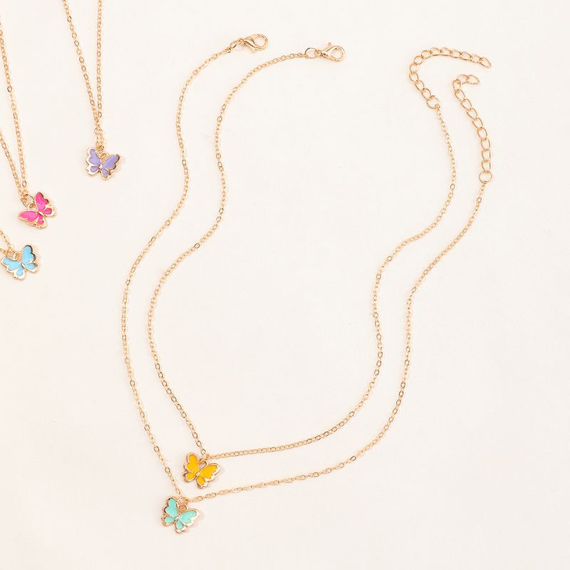 Simple Colorful Butterfly Pendant Necklace Set
