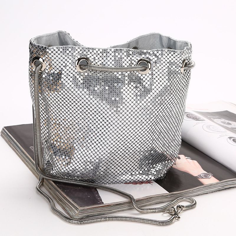 Creative Korean Fashion Sequin Pumping Bucket Bag Diamond Evening Bag Chain Shoulder Messenger Bag