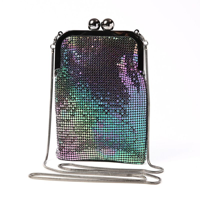 Creative Sequined Mobile Phone Bag Handmade Magic Color Aluminum Dinner Bag Chain Small Bag Wholesale
