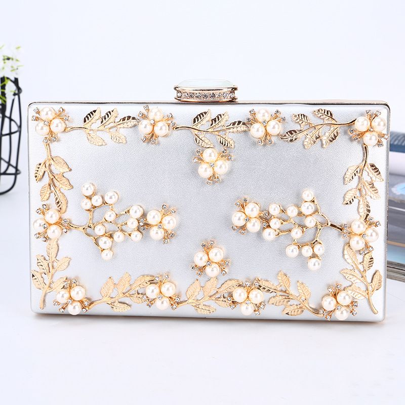 White Red Black Pu Leather Solid Color Flowers Evening Bags