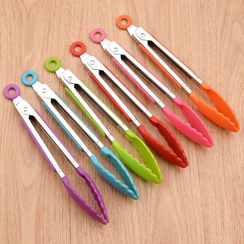 Silicone Nylon Food Tongs Stainless Steel 8-inch Barbecue Tongs Barbecue Tongs Steak Tongs