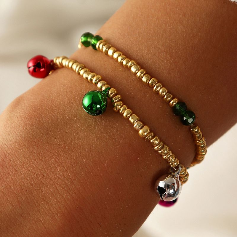 European And American Christmas Colorful Bells Bracelets Creative Ccb Round Bead Bracelet Set