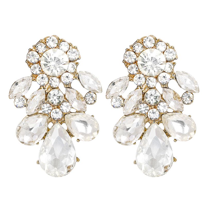 New European And American Personality Diamond-studded Flower Shape Geometric Drop-shaped Earrings