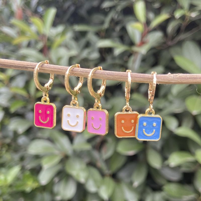 New Creative Drop Oil Square Earrings Personality Small Cartoon Square Smiley Face Earrings