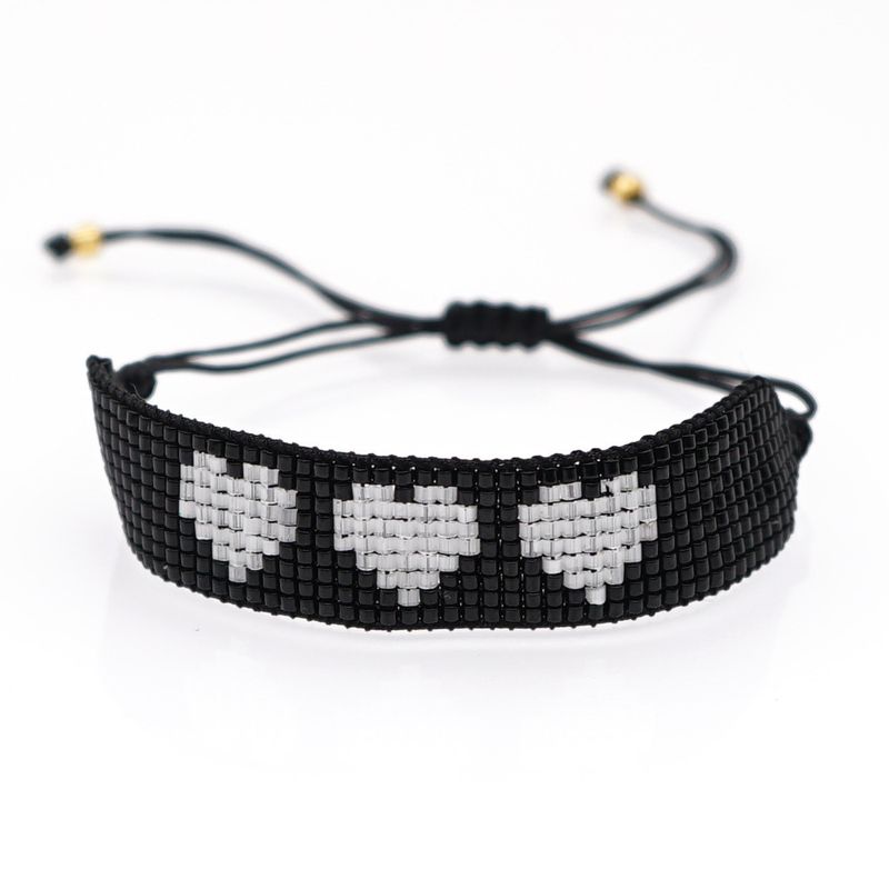 Miyuki Beads Weaving Jewelry Fashion Punk Style Black And White Peach Heart Wide Stacking Bracelet