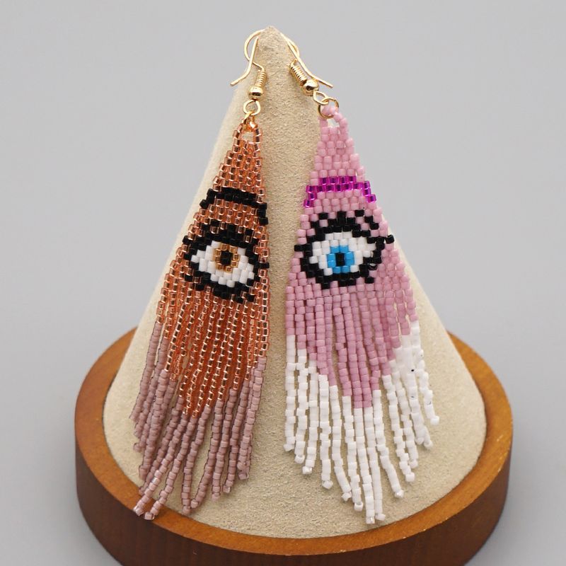 Retro Ethnic Style Demon Eyes Long Tassel Earrings Miyuki Rice Beads Handmade Beaded Tassel Earrings