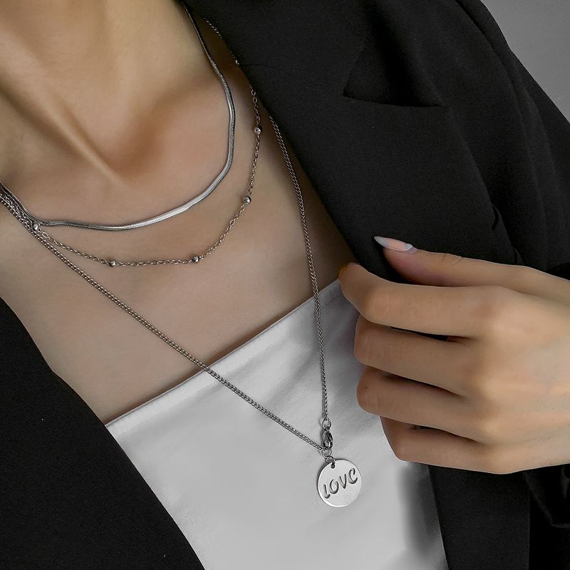 Personality Hip-hop Multi-layered Love Letter Necklace Niche Titanium Steel Clavicle Chain Accessories