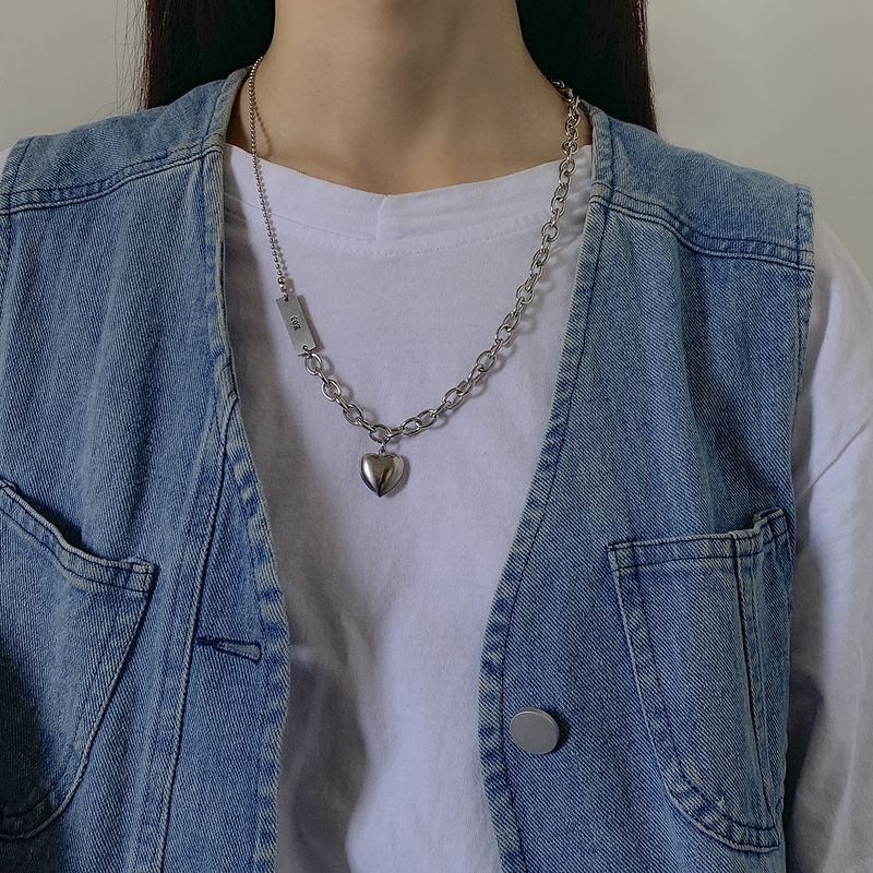 Titanstahl Herzförmige Halskette Weibliche Koreanische Art Einfache Buchstabennähte Kettenhalskette