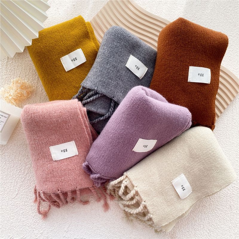 Pure Color Fringed Knitted Scarf Winter Korean Version Warmth Student Long Fashion Bib Dual-use