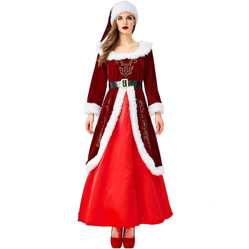 Christmas Eve Christmas Costume Wine Red Long Dress Costume
