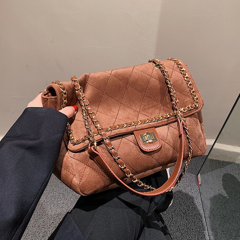Lingge Embroidery Thread Bag New Bag Autumn Chain Messenger Bag Suede One-shoulder Small Square Bag