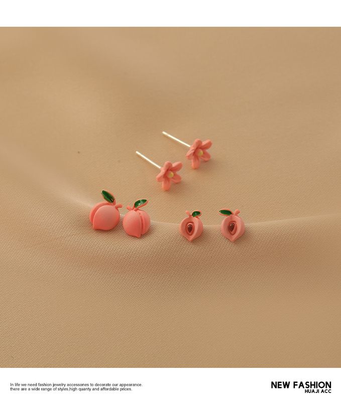 Korean Flower Traces Peach Blossom Peach 2021 New Trendy Simple Combination Earrings