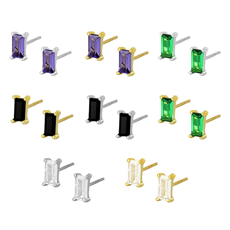 Europe And America Cross Border Sterling Silver Needle Multi-color Zircon Stud Earrings Women's Simple Small Square Fashion All-match Silver Ear Studs