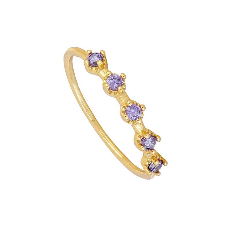 New Elegant Copper Ring Tail Ring With Purple Round Zircon Plated 18k Gold Fashion Female Ring Wholesale