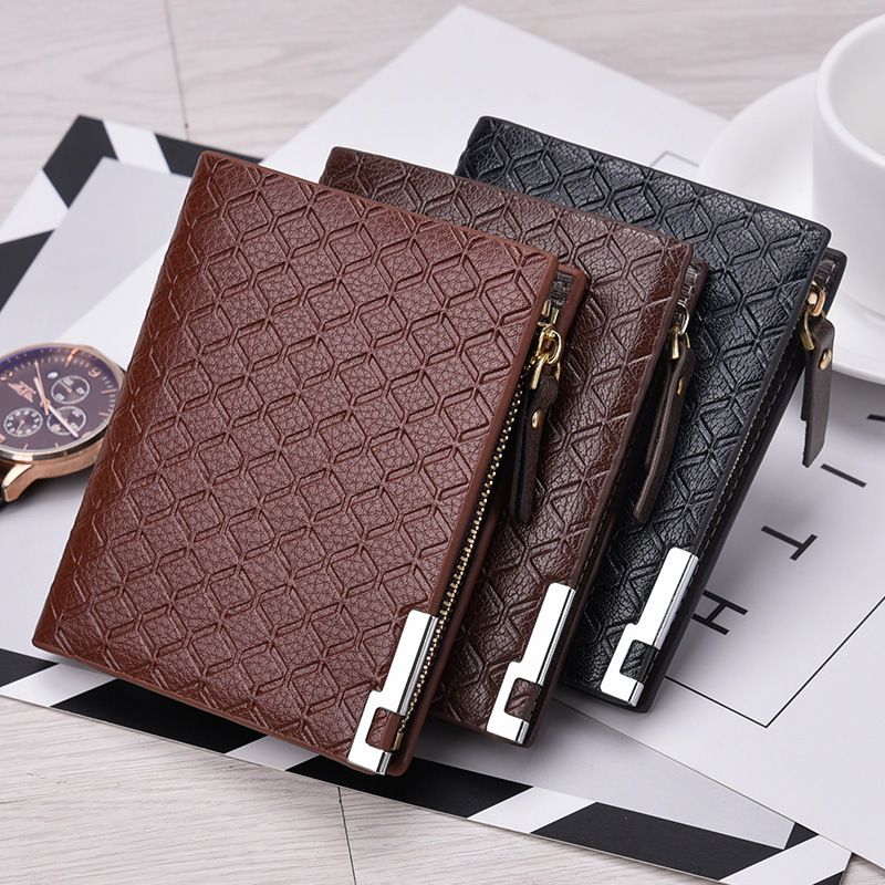 Men's Wallet Multiple Card Slots Wallet Short Business Plaid Horizontal Coin Purse Zipper Wallet Wallet Men's Card Holder