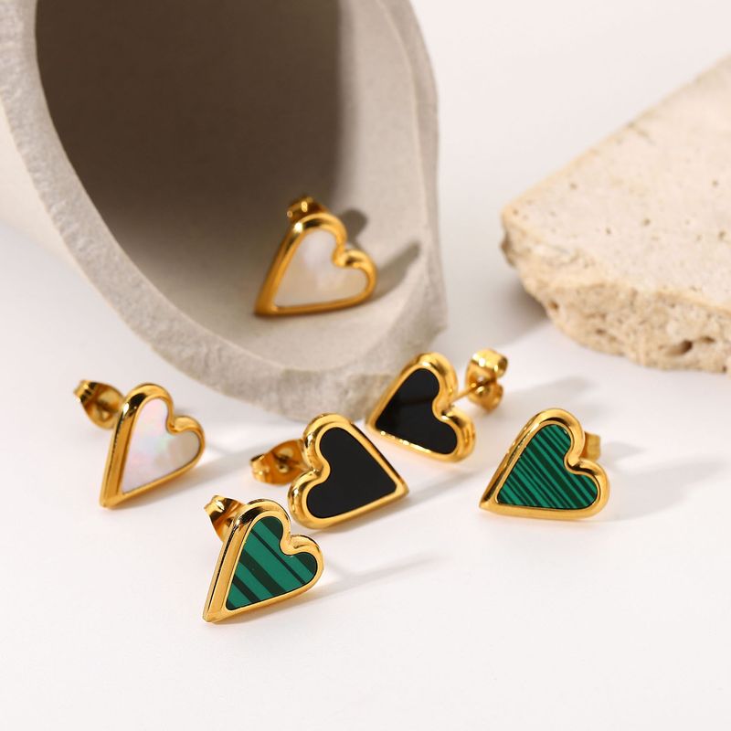 1 Pair Fashion Heart Plating Inlay Stainless Steel Shell Gold Plated Ear Studs
