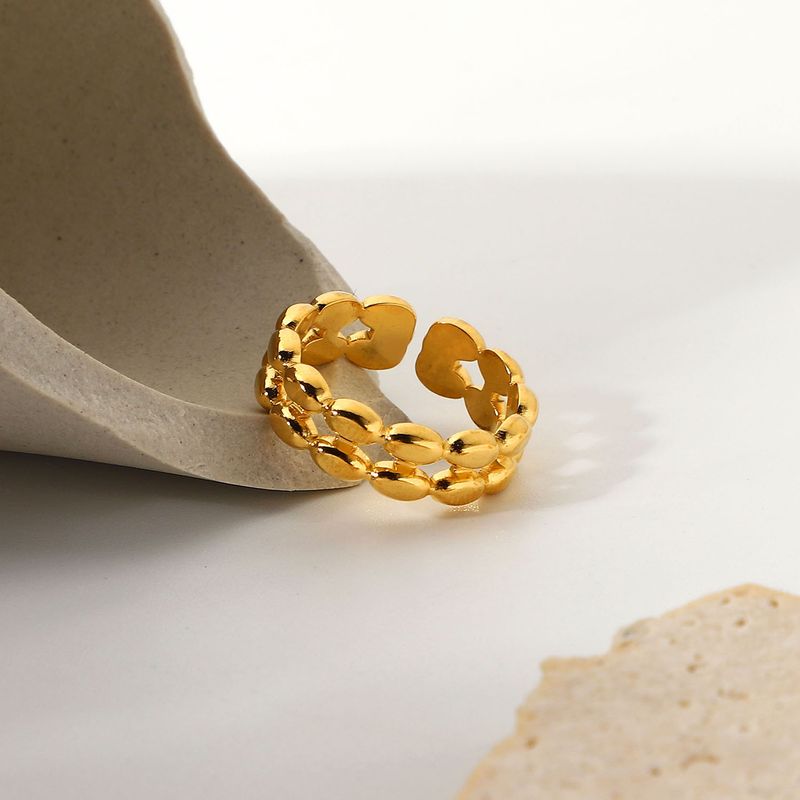 18 Karat Gold Edelstahl Ring Doppel Oval Erbsen Offener Ring Mode Ring Unabhängige Verpackung