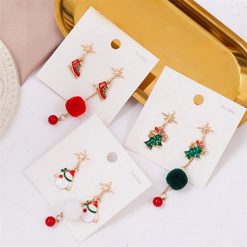 Creative Trend Long Hair Ball Dripping Oil Christmas Earrings European And American Holiday Earrings