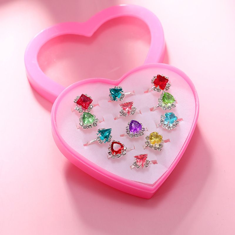 Imitation Crystal Gemstone Cartoon Jewelry Gift Box Set Ring Korean Children 12-piece Combination Ring