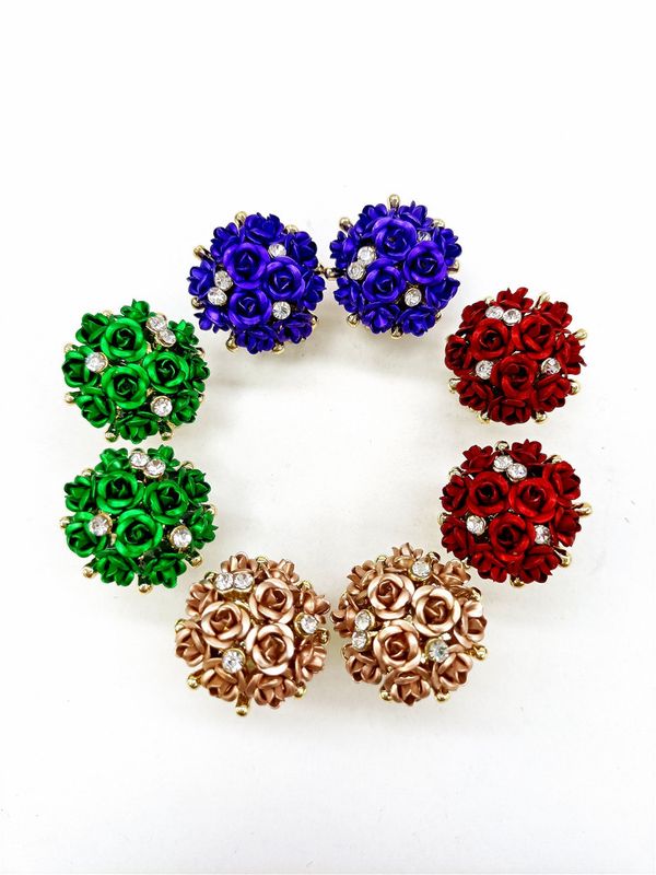 Retro Rose Flower Round Ball Earrings Korean Ear Jewelry