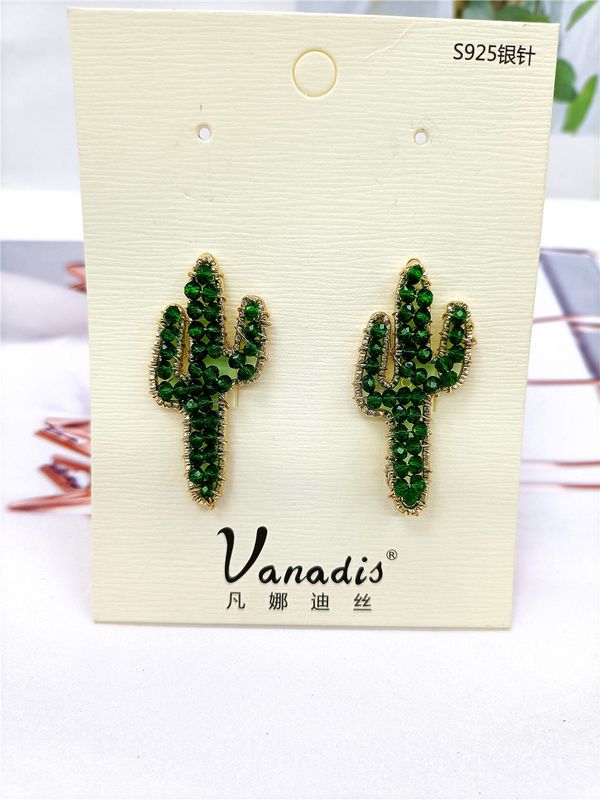 Fashion Net Red Same Earrings Cactus Green Forest Small Fresh Temperament Ear Jewelry