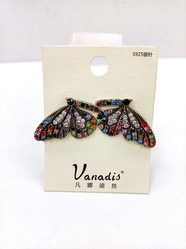 European And American Colorful Diamond Butterfly Earrings