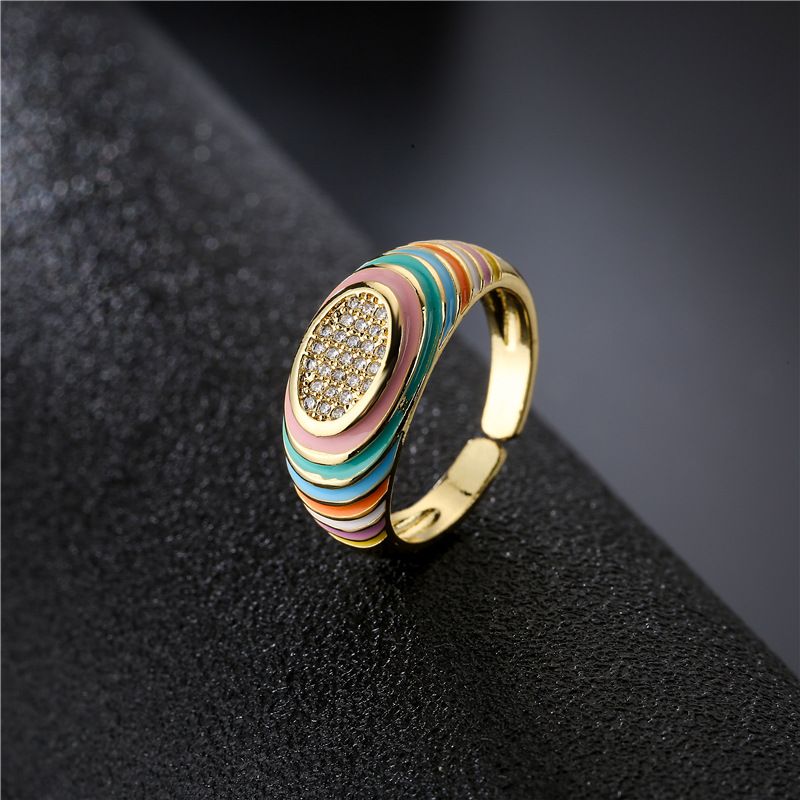 Australian Ancient European And American Foreign Trade Export Supply Candy Color Y2g Style Dripping Copper Micro Inlaid Zircon Open Ring For Women