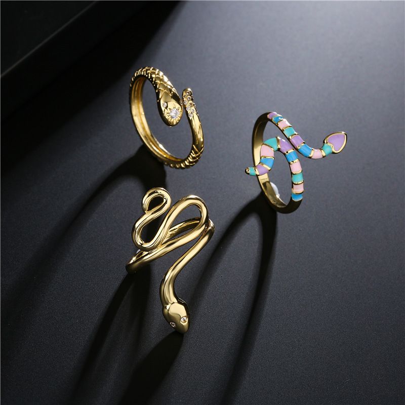 Aogu Cross-border Supply Copper Plating 18k Gold Micro Inlaid Zircon Snake Shape Open Ring Female Personalized Bracelet New Product