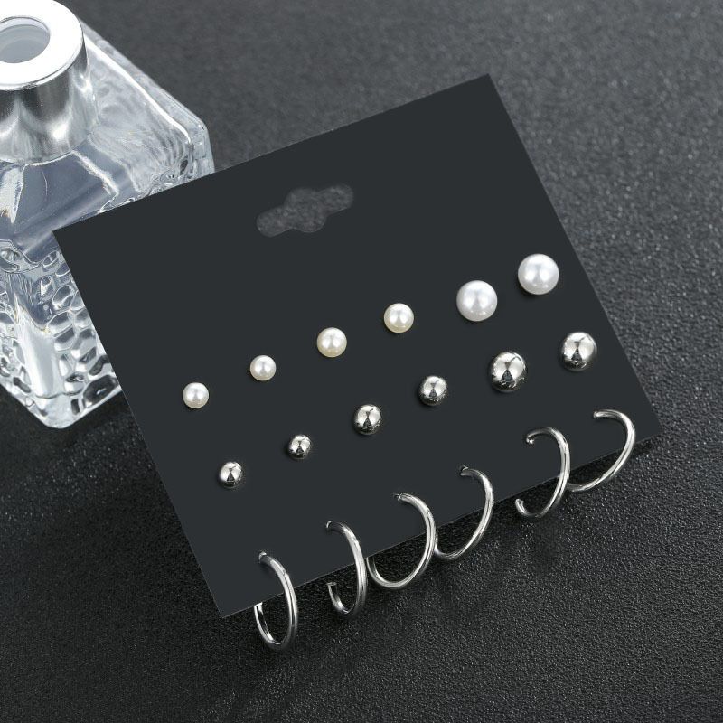 Trendige Ohrringe Mit Temperamentperlen 12 Paar Kombinationsohrringe Einfache Geometrische C-förmige Ohrringe Aus Metall