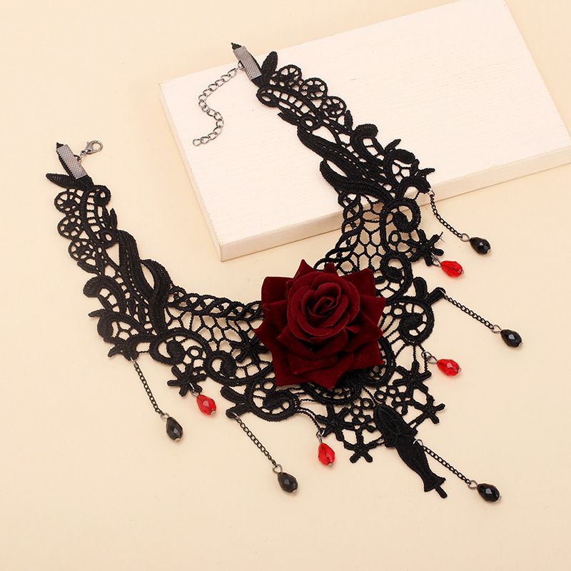 Gothic Lace Rose Necklace Tassel Choker Necklace Necklace