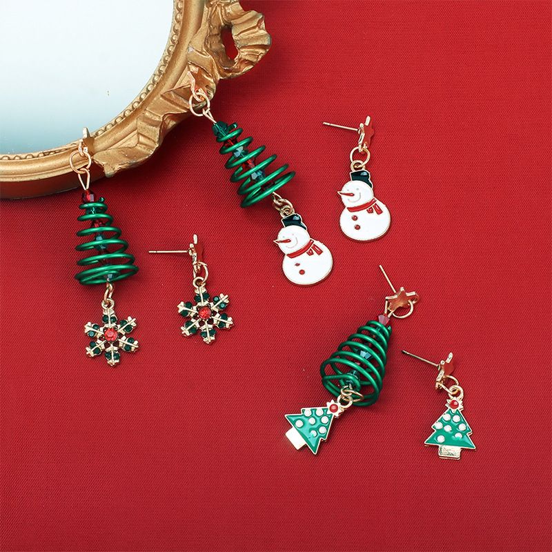 Fashion Personality Design Sense Asymmetric Christmas Earrings Combination Snowflake Christmas Tree Snowman Earrings