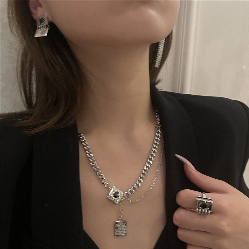 Korea Pendant Tag Necklace Clavicle Chain Heart Clavicle Chain Sweater Chain Earrings