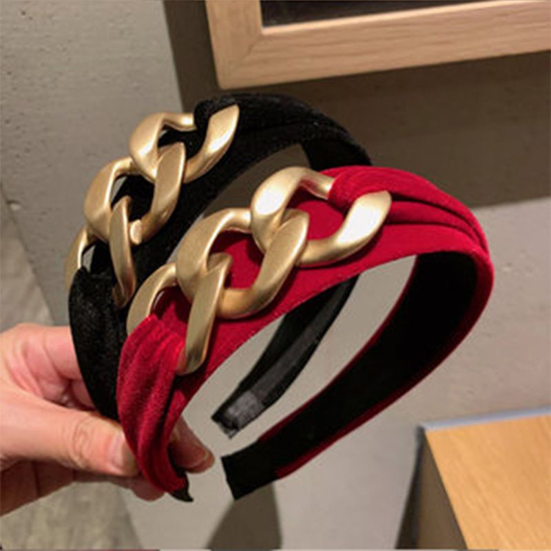 New Velvet Headband Female Retro Temperament Headwear Golden Chain Headband Wholesale