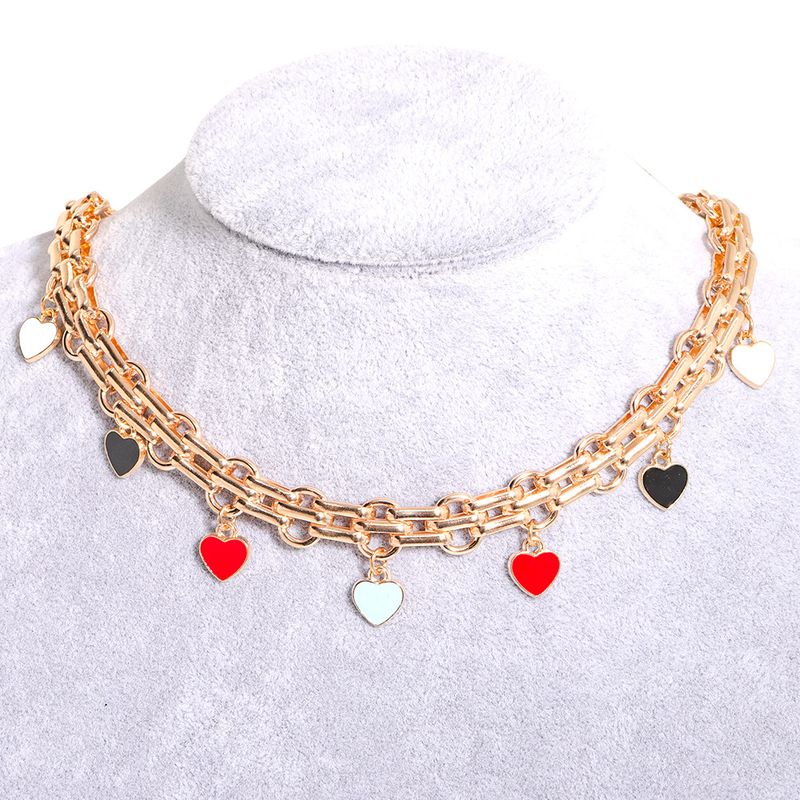 Color Love Pendant Alloy Thick Necklace Plating Gold Necklace Fashion