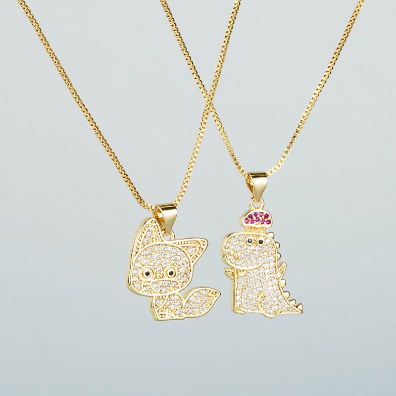Fashion Copper-plated Real Gold Micro-inlaid Zircon Small Animal Cute Pendant Necklace