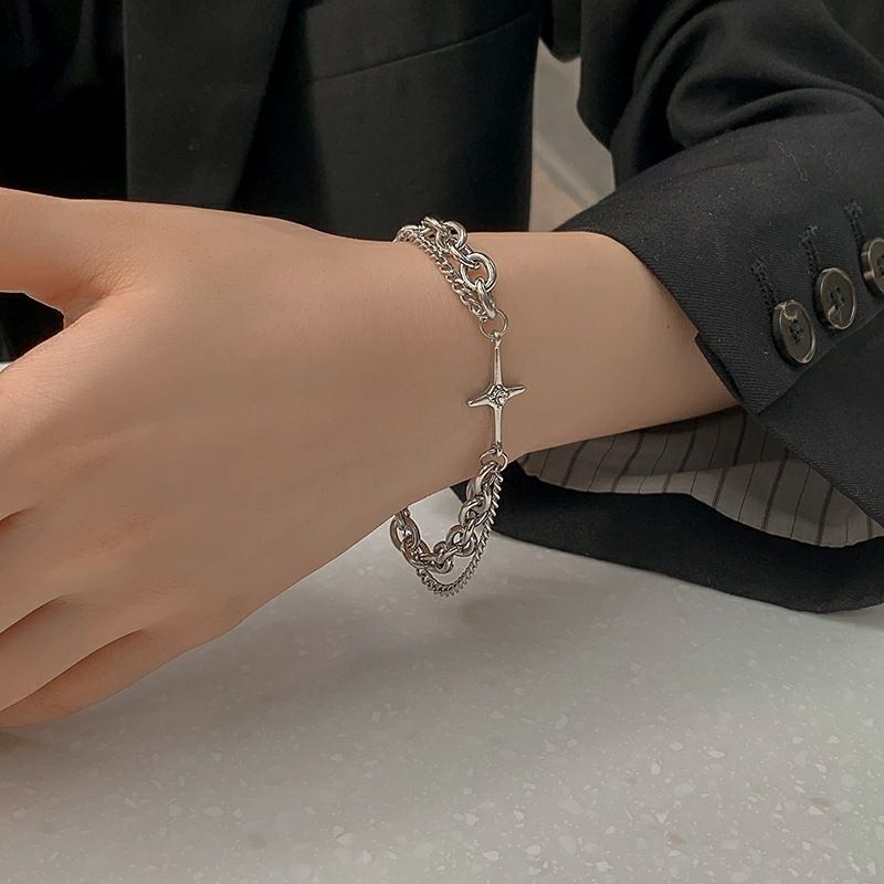 Korean Version Retro Cross Diamond Square Double-layer Bracelet Men And Women Personality Titanium Steel Bracelet