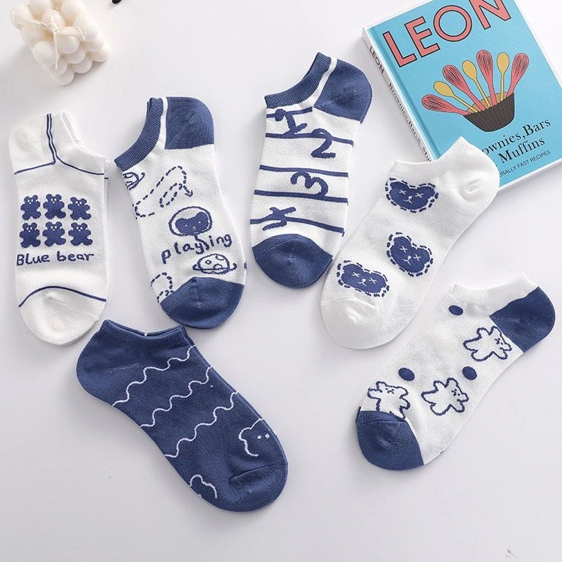 Blaue Bären Socken Damen Socken Mit Flachem Mund Socken Im Frühling Und Sommer College-stil Kurze Socken