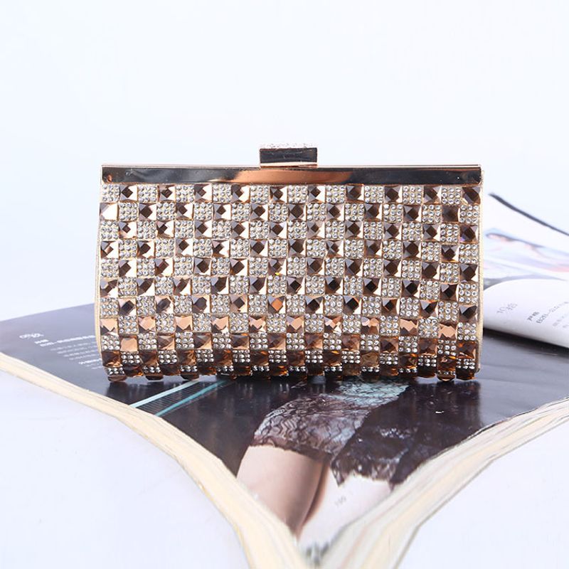 Crystal Dinner Bag Horizontal Pu Diamond Clutch Bag Square Rhinestone Bag Evening Bag