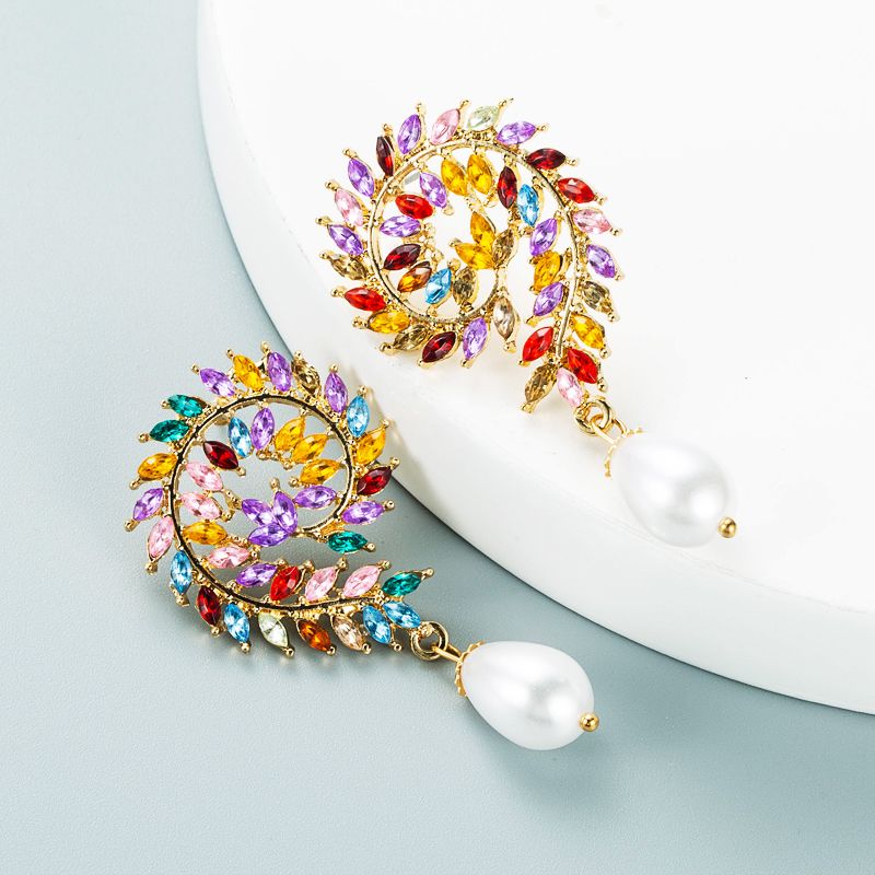 Boucles D&#39;oreilles En Perles D&#39;imitation Strass Couleur Diamant En Alliage Baroque À La Mode
