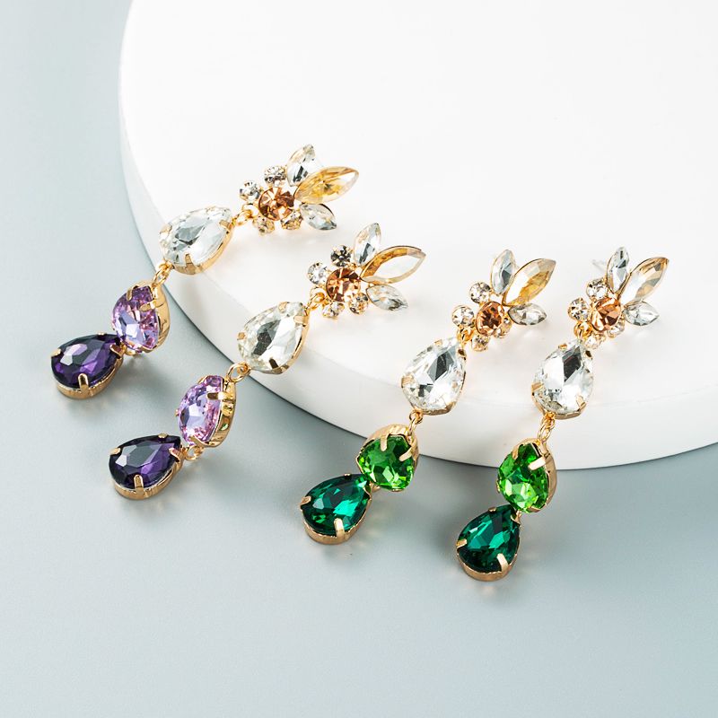 Simple Drop-shaped Glass Diamond Pendant Long Earrings