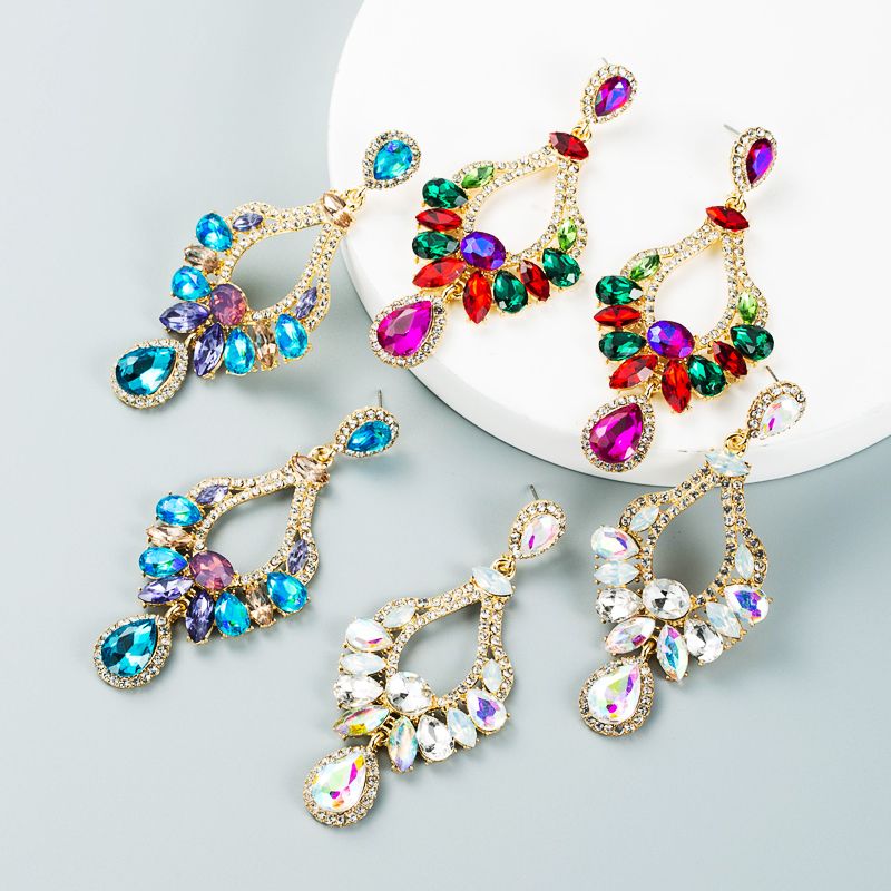 Creative Alloy Inlaid Colorful Diamond Geometric Earrings