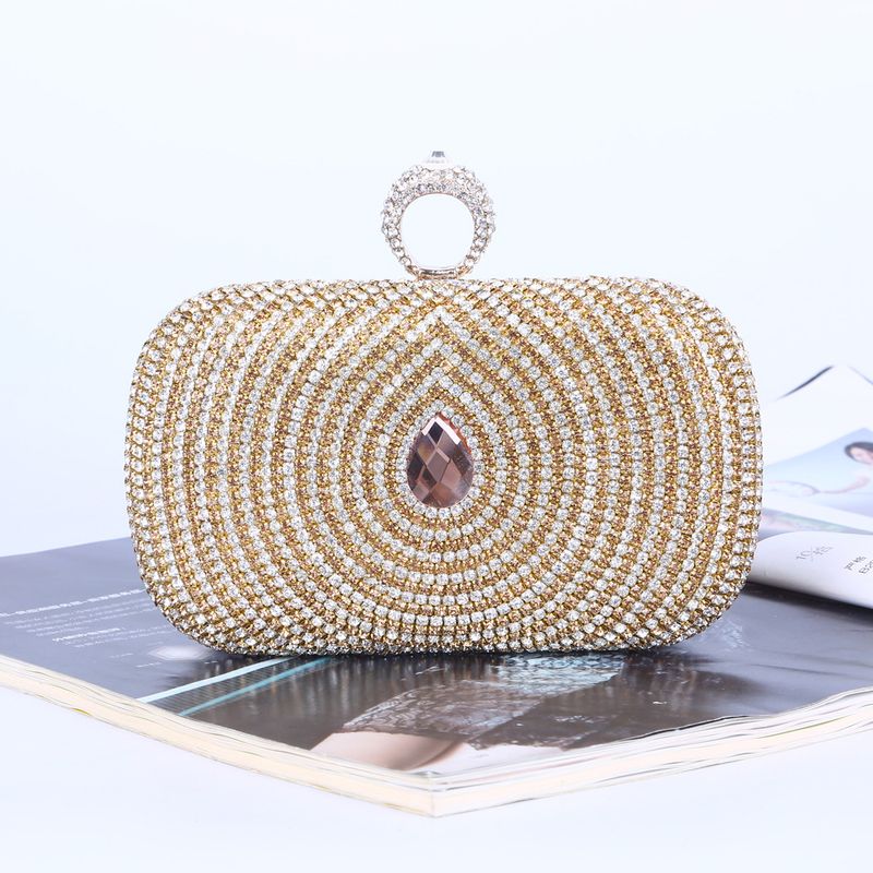 Gold Pu Leather Solid Color Rhinestone Square Evening Bags