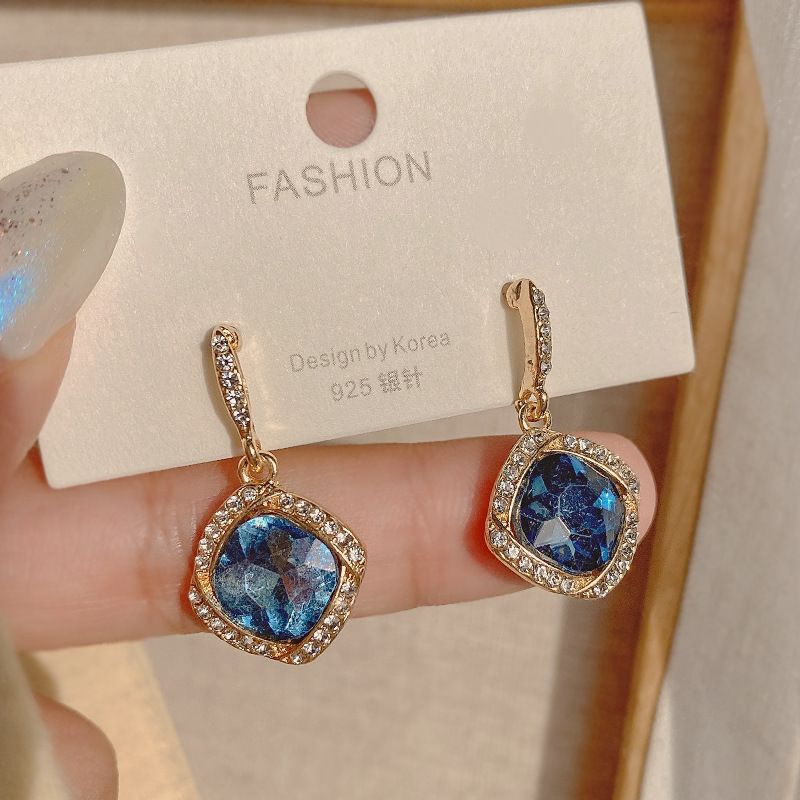 Gota De Agua Azul Pendientes De Diamantes Retro Personalidad Pendientes De Temperamento De Moda Mujer 2021 Nuevos Pendientes De Diamantes De Moda
