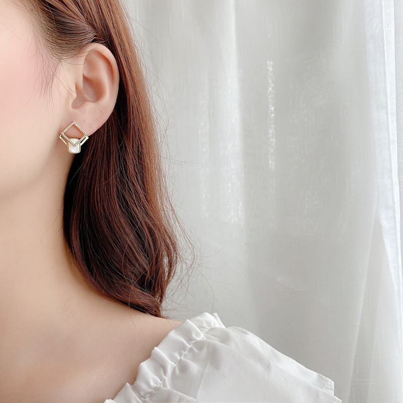Korea's Micro-inlaid Simple Geometric Square Earrings Zircon Fashion Earrings