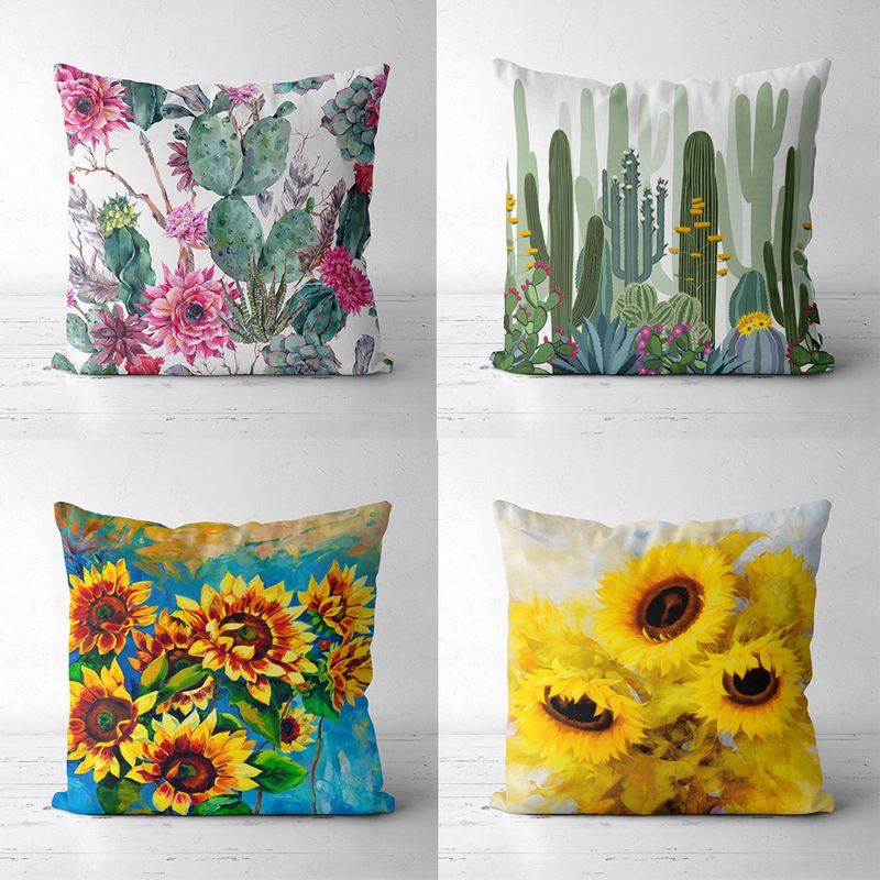 Cactus Sunflower Pillowcase Fabric Sofa Cushion Cover Home Pillowcase
