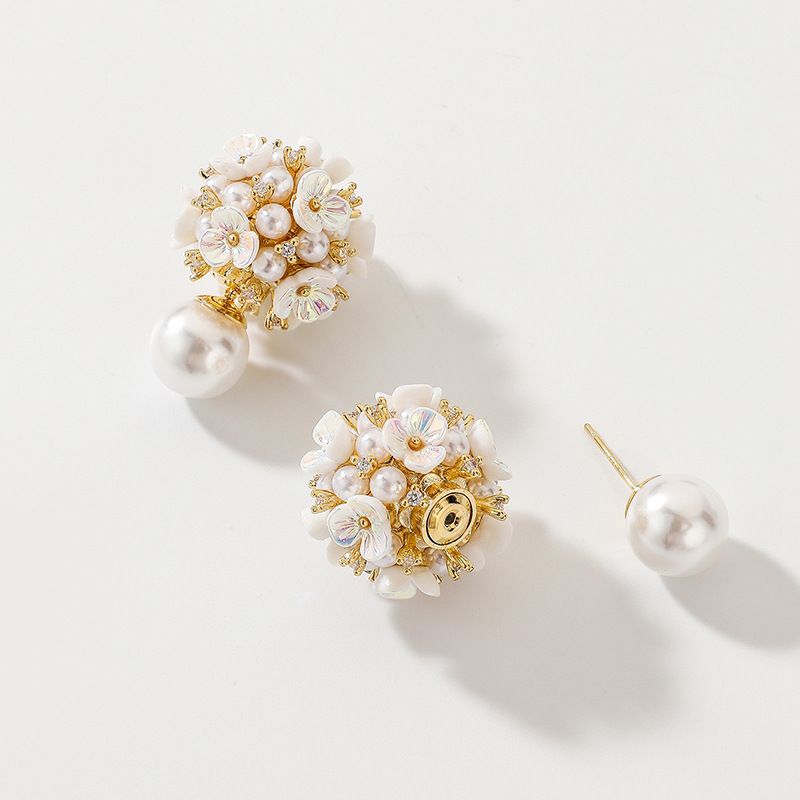Flower Inlaid Pearls Alloy Artificial Gemstones Earrings