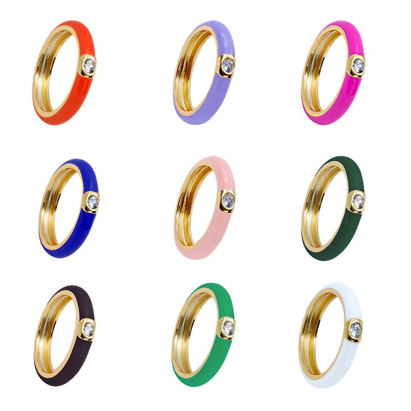 Cross-border Color Epoxy Enamel Temperament Plated 18k Ring Fashion Trend Copper Ring