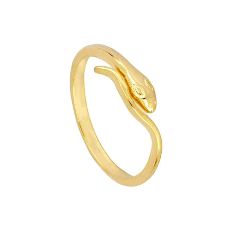 Anillo Abierto Ajustable De Oro De 18k Con Galvanoplastia De Cobre En Forma De Serpiente Retro Creativa Europea Y Americana