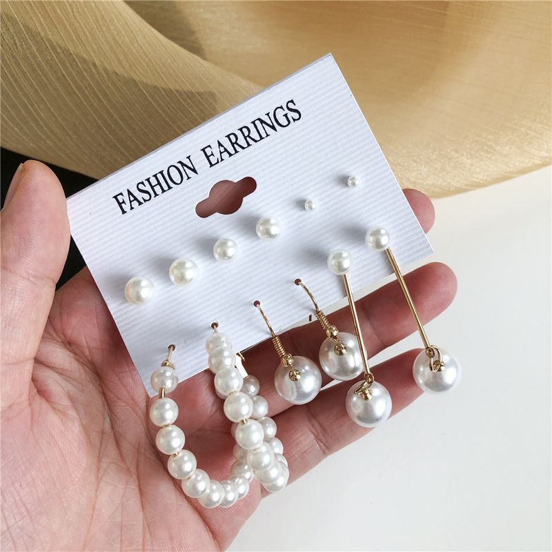 Retro Personality Exaggerated Pearl Earrings Female Korean Geometric Pearl Earring Set Wholesale